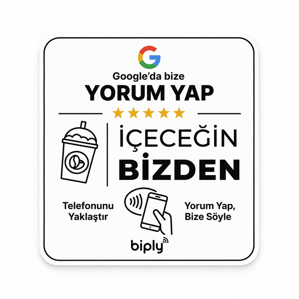 Kişiselleştirilmiş Kare NFC yorum ürünü kampanya tasarımı